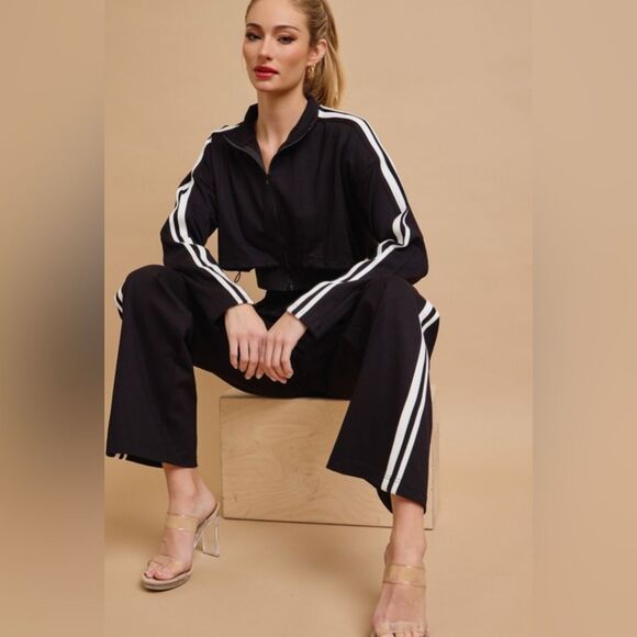 Pants - 502. Jacket and Track Pant Suit Set- BLACK